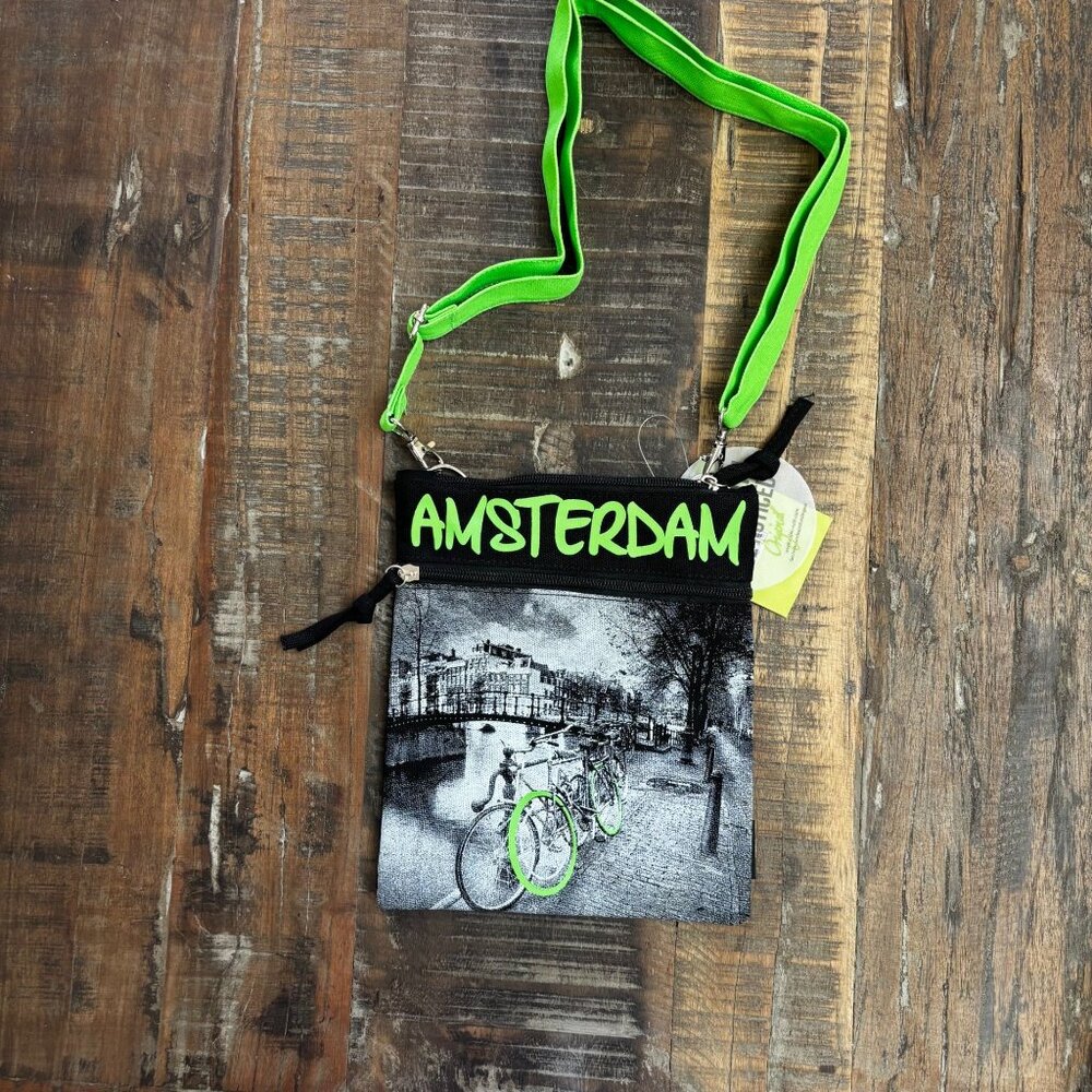 Robin Ruth Amsterdam Small Crossbody‎ Bag Black Graphic Travel Souvenir NWT